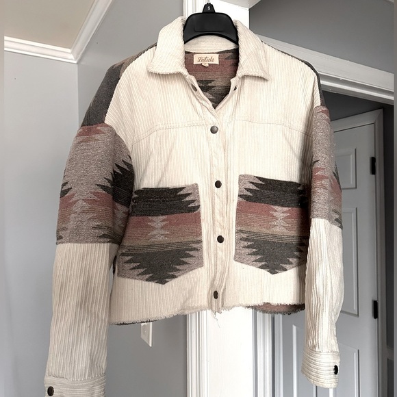 Listicle Aztec Corduroy Jacket Cream/Pink/Gray Small - Picture 1 of 5